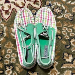 Sperry green and white shoes